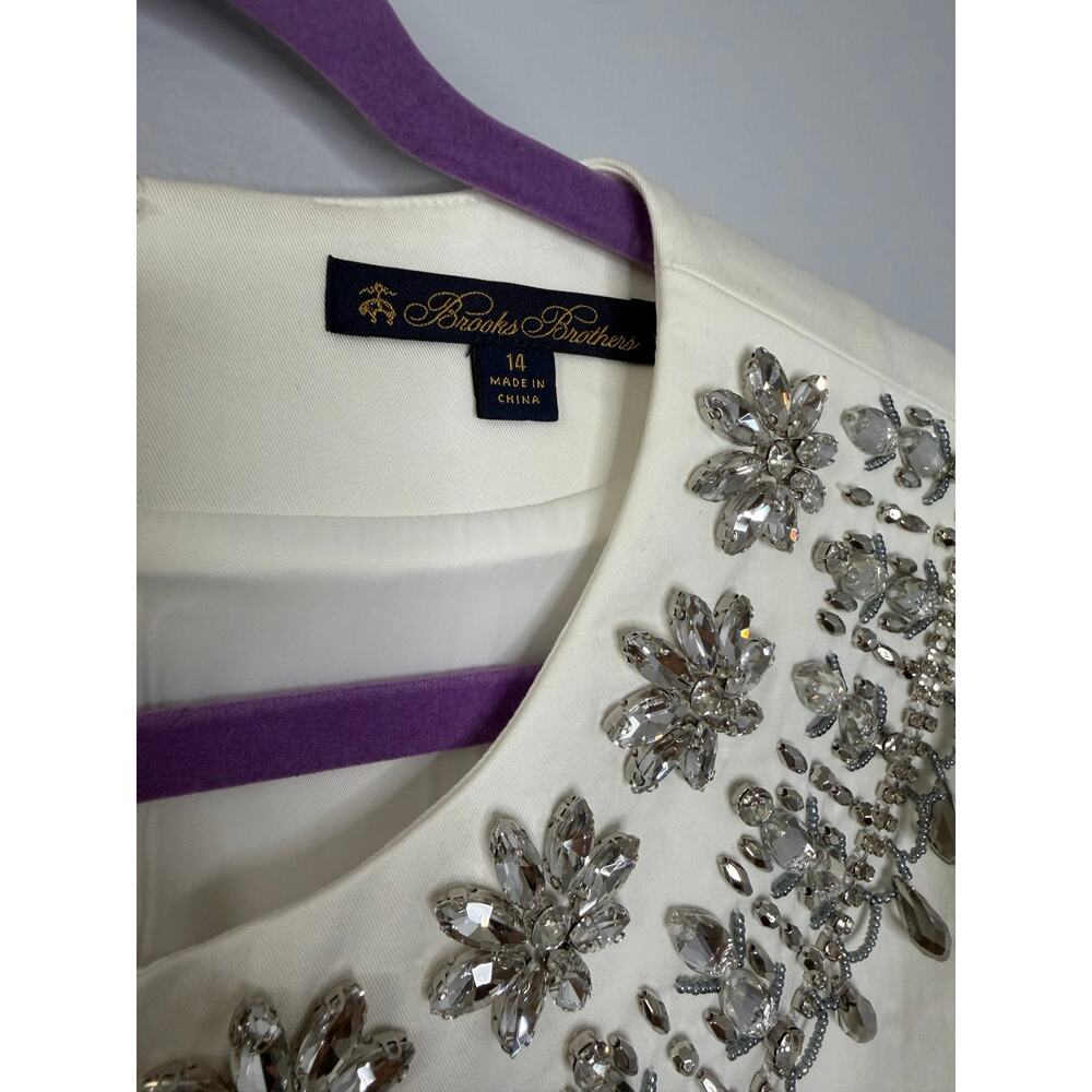 Brooks Brothers Shift White Mini Dress Embellished Jewel Neckline Elegant Sz 14 - Picture 9 of 13